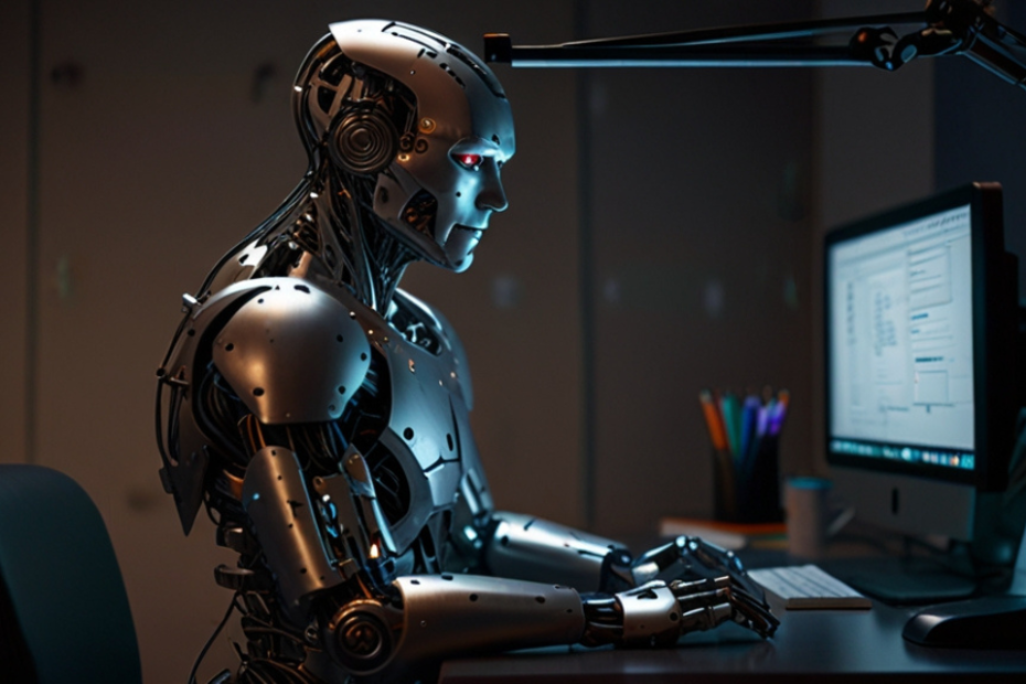 robot piszący na komputerze