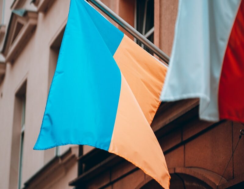 a flag from a building